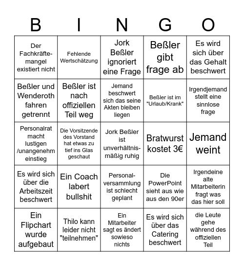 Personalversammlung Bingo Card