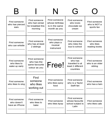 Getting to know Year 2029 Bingo Card