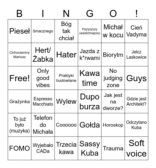 BOB Bingo Card