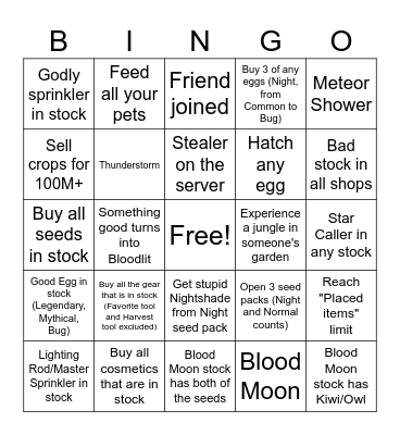 Grow A Garden Bingo Card