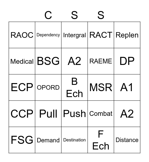 CSS BOS Bingo Card