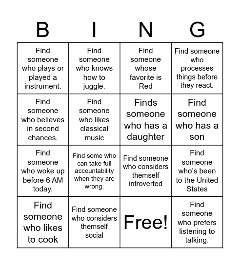 Untitled Bingo Card