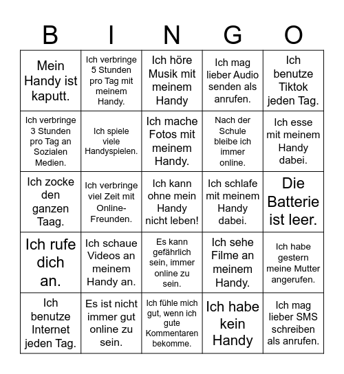 Mein Handy und ich Bingo Card