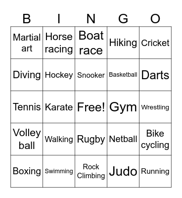 Sports Bingo Card