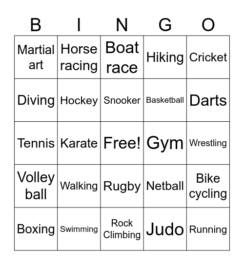 Sports Bingo Card