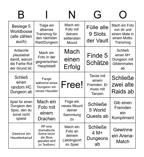 World of Warcraft Bingo Card
