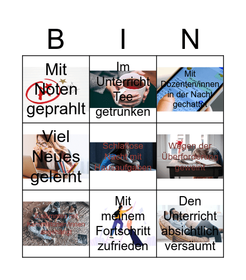 Studienjahr Bingo Card
