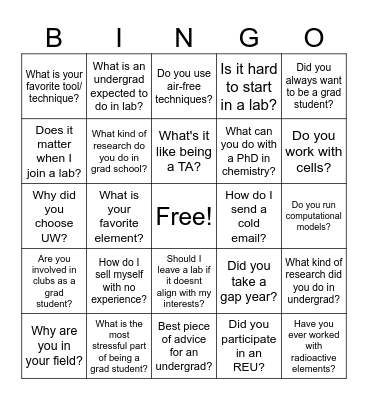 Graduate Student Bingo Card