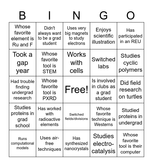 Find a Grad Student Who... Bingo Card