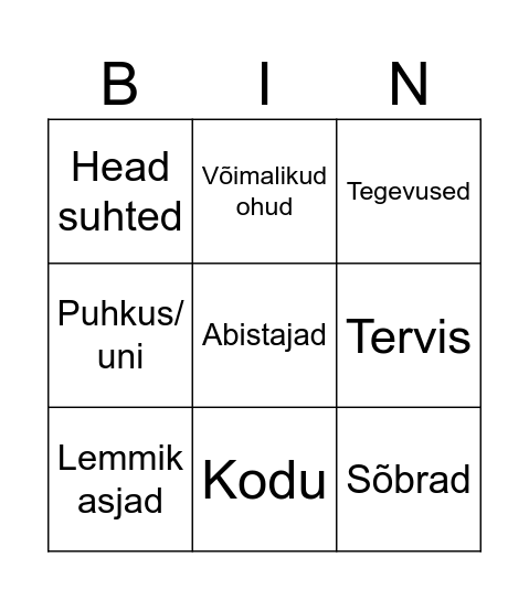 Laste heaolu Bingo Card