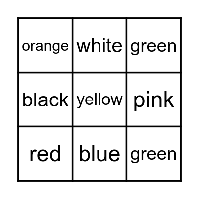 Colours Bingo Card