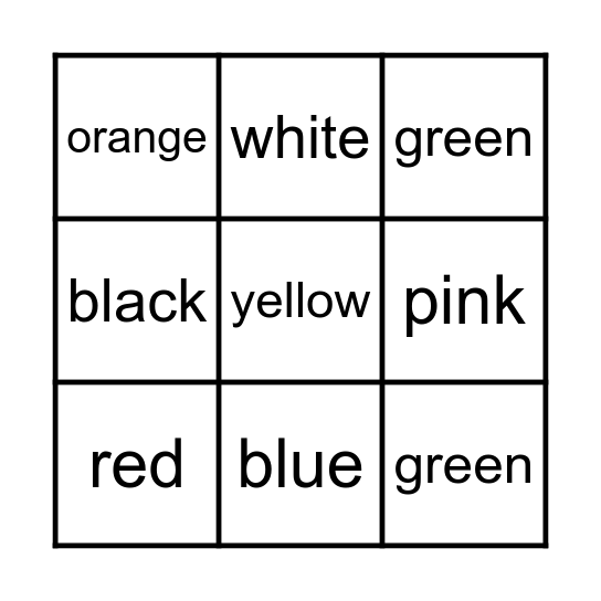 Colours Bingo Card