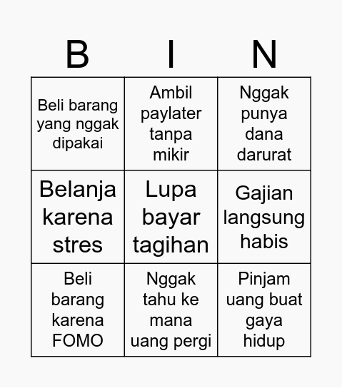 Financial Red Flag Bingo Card