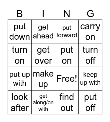 Phrasal verbs Bingo Card