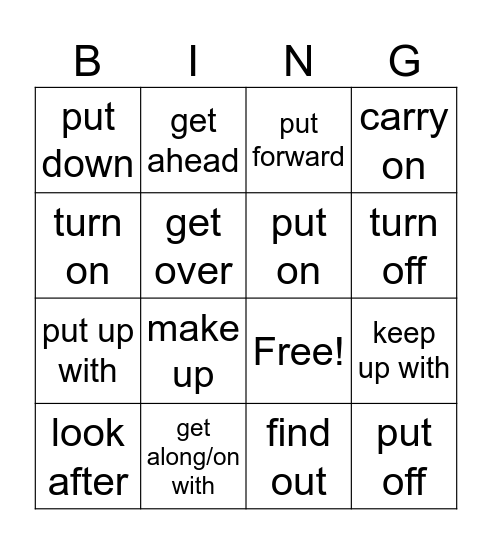 Phrasal verbs Bingo Card