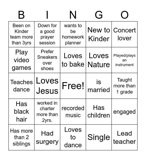 Kinder Elites Bingo Card