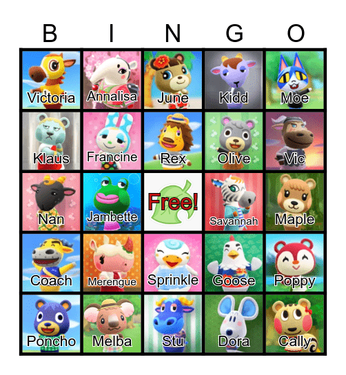 Animal Crossing Bingo Card