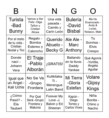 Bingo Musical Bingo Card