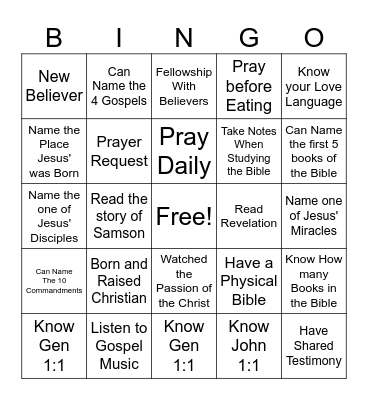 FAITH Bingo Card