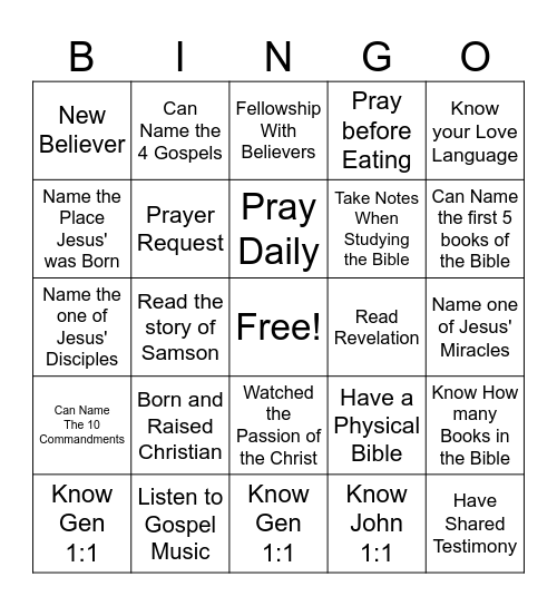 FAITH Bingo Card