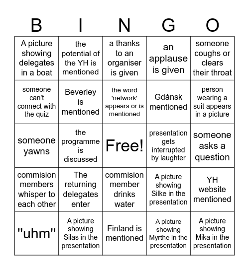 YouthHansa Assembly Bingo Card