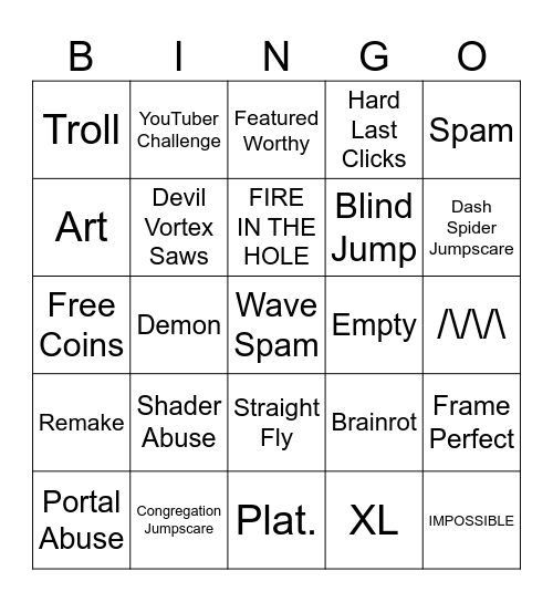 GD Recent Tab Bingo Card