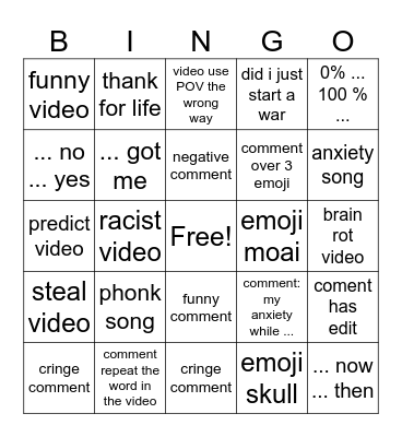 Average youtube shorts Bingo Card
