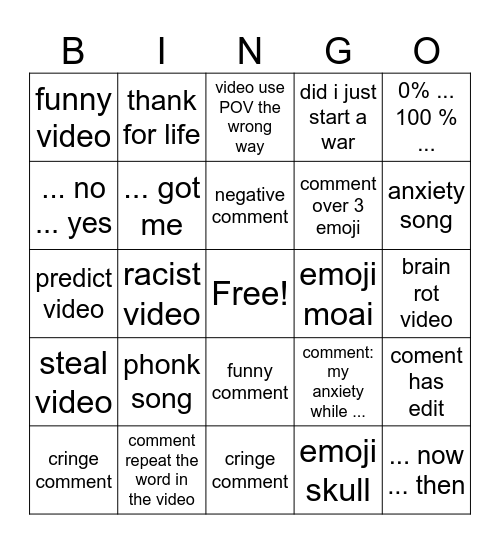 Average youtube shorts Bingo Card
