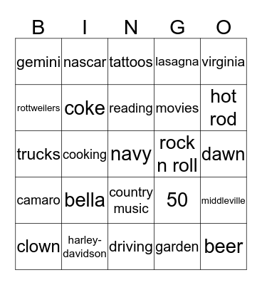 Dave Bingo Card