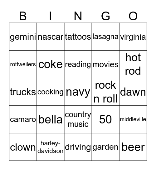 Dave Bingo Card