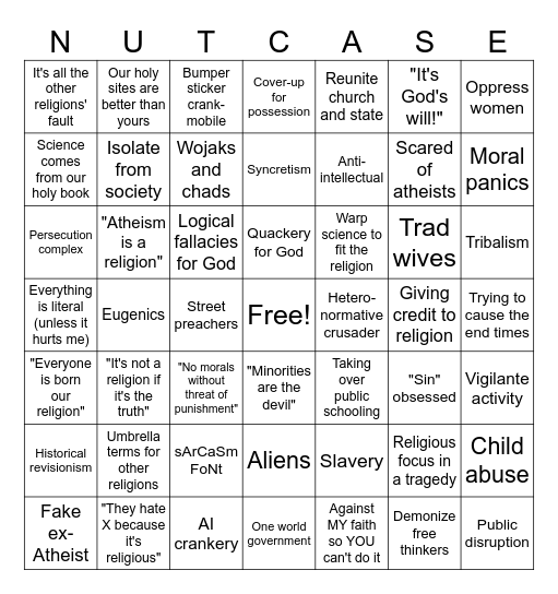Religious Fruitcake Bingo Card