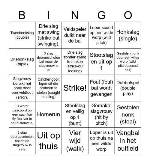 Softbal bingo! Bingo Card