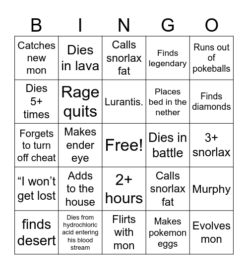 Untitled Bingo Card