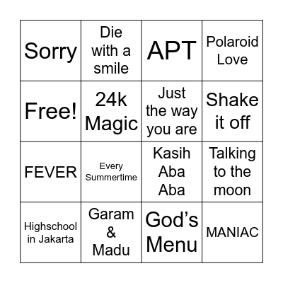 Bingo - Popular songs Bingo Card