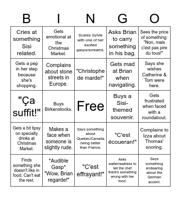 Things Josée Does on Vacation Bingo Card