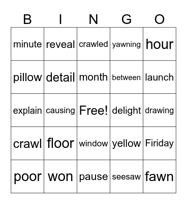 Lessons 92 & 93 Bingo Card