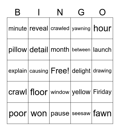 Lessons 92 & 93 Bingo Card