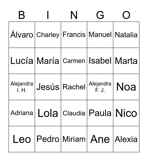 5*A Class Bingo (#2) Bingo Card