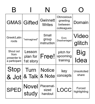 Summer Lit Institute Bingo Card