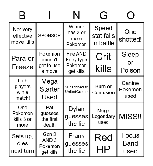 Then we fight bingo UG Mega Pokemon Bingo Card
