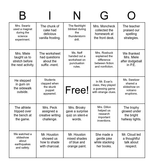 Multisyllabic Phrases 5th grade Bingo Card