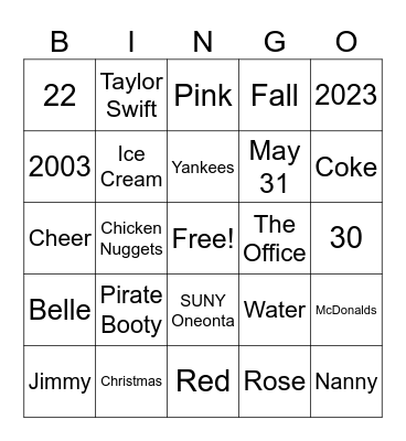 I'm Feelin 22! All about Miss P Bingo Card