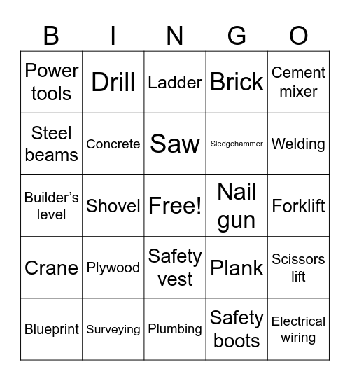 Construction Bingo Card