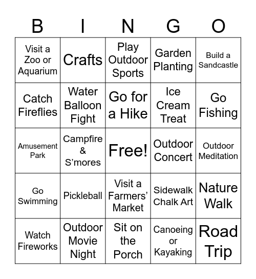 Summer Fun Bingo Card