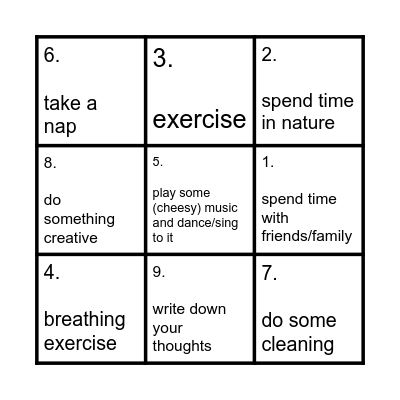 Anti-stress Bingo Card