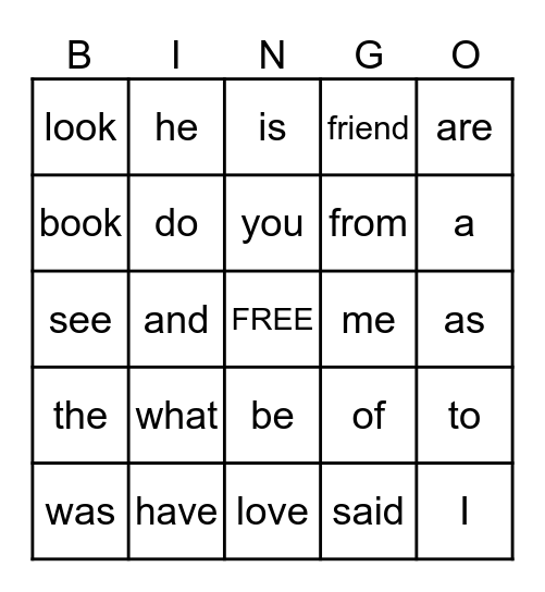 Irregular Words Bingo Card