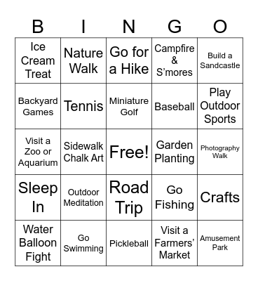Summer Fun Bingo Card