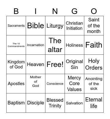 Religion Bingo Card