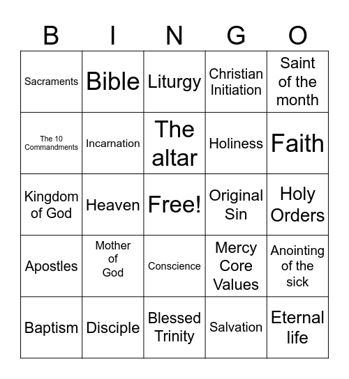 Religion Bingo Card