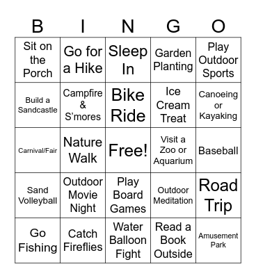 Summer Fun Bingo Card